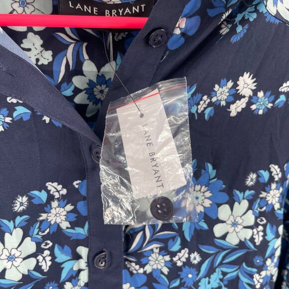 LANE BRYANT Dress Size 16 Button Down Blue Floral Knee Length NWT Plus Curvy - Picture 7 of 16